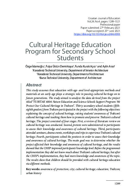 (PDF) Cultural Heritage Education Program for Secondary School Students