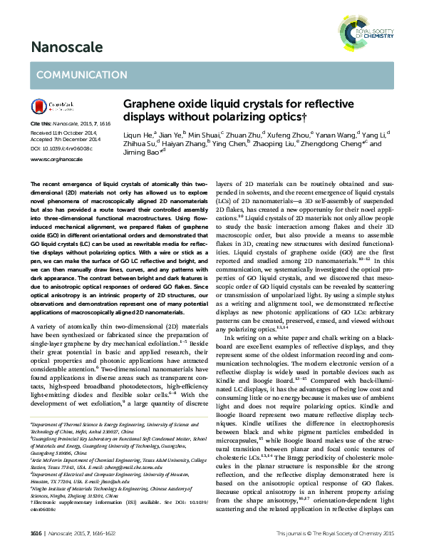 (PDF) Graphene oxide liquid crystals for reflective displays without ...