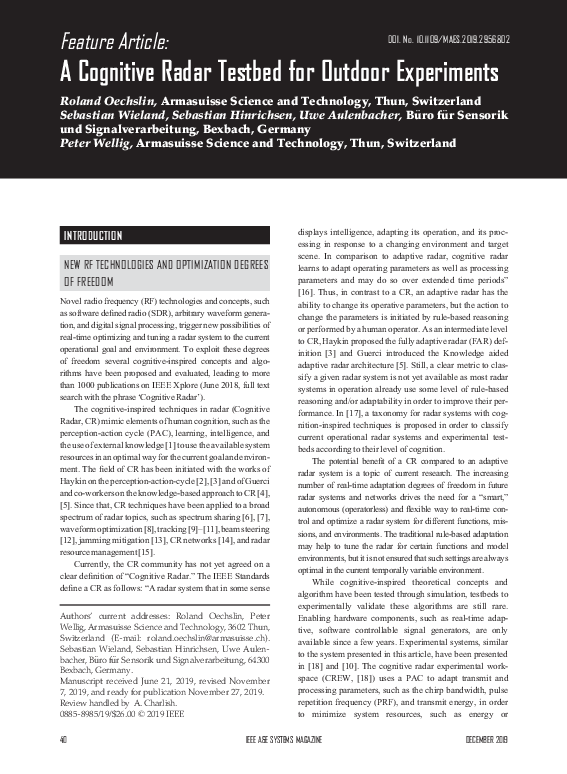 (PDF) A Cognitive Radar Testbed for Outdoor Experiments