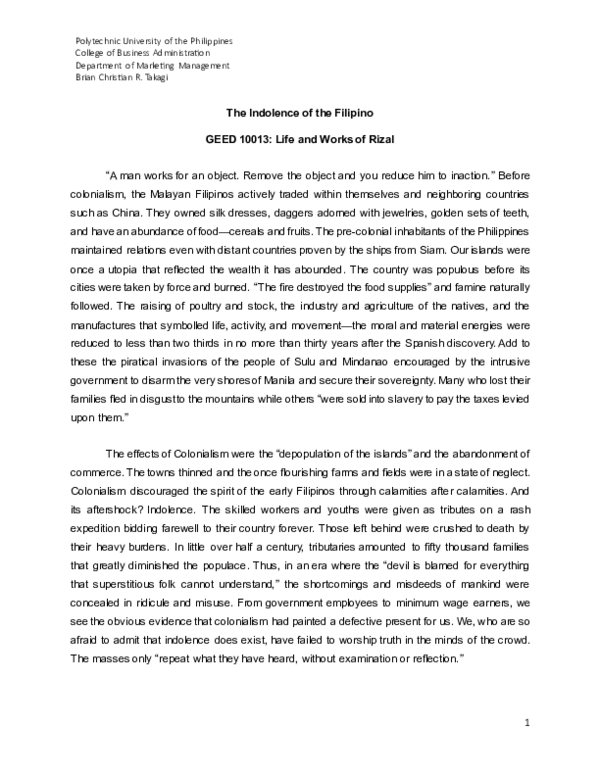 (PDF) Reflection Paper on Jose Rizal's 