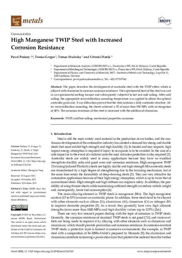 (PDF) High Manganese TWIP Steel with Increased Corrosion Resistance