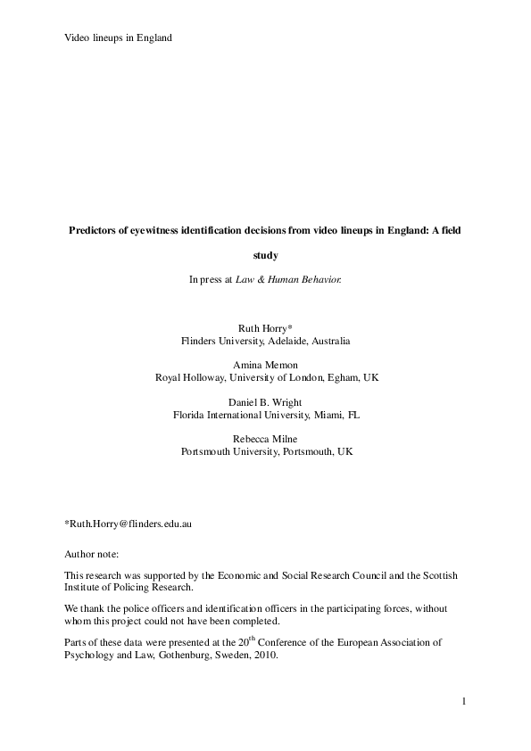 (PDF) Predictors of eyewitness identification decisions from video ...