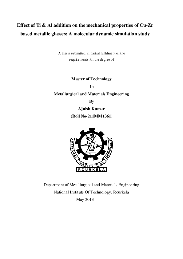 (PDF) Effect of Ti & Al addition on the mechanical properties of Cu-Zr ...