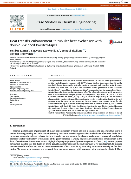 (PDF) Heat transfer enhancement in tubular heat exchanger with double V ...