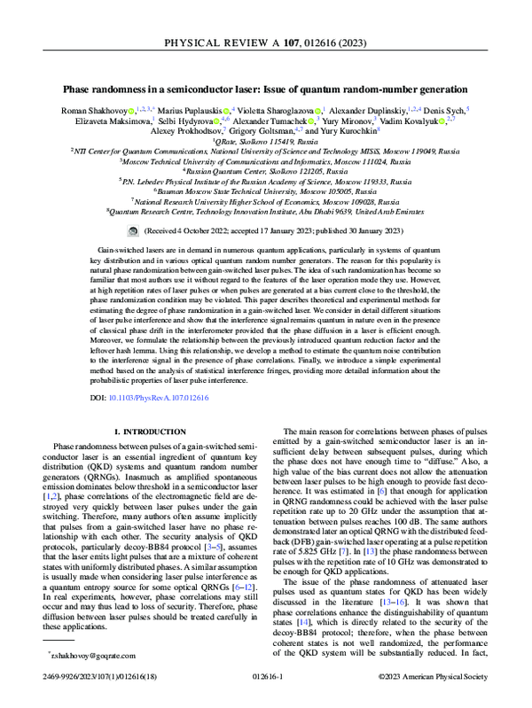 (PDF) Quantum Randomness in Semiconductor Lasers