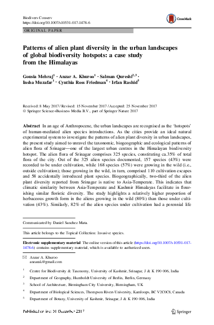 (PDF) Patterns of alien plant diversity in the urban landscapes of ...