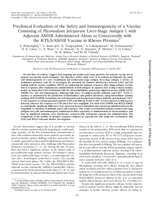 (PDF) Preclinical Evaluation of the Safety and Immunogenicity of a ...