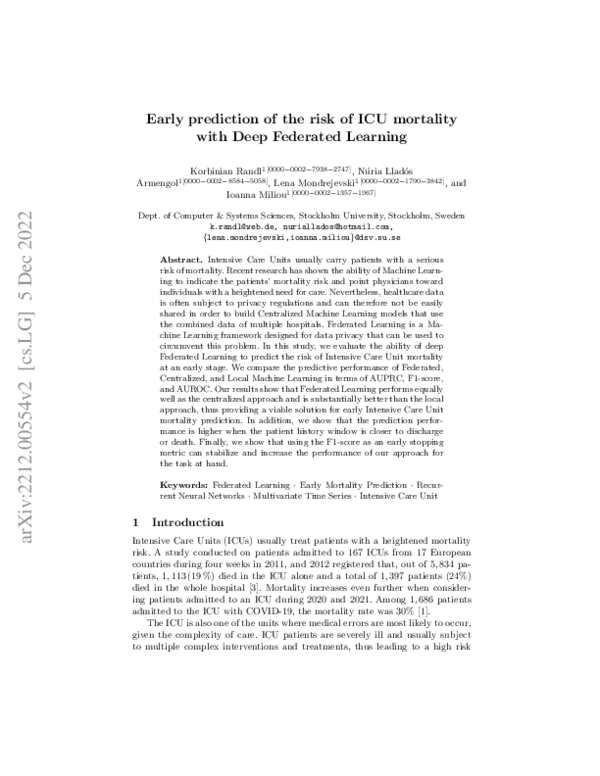 (PDF) Early prediction of the risk of ICU mortality with Deep Federated ...