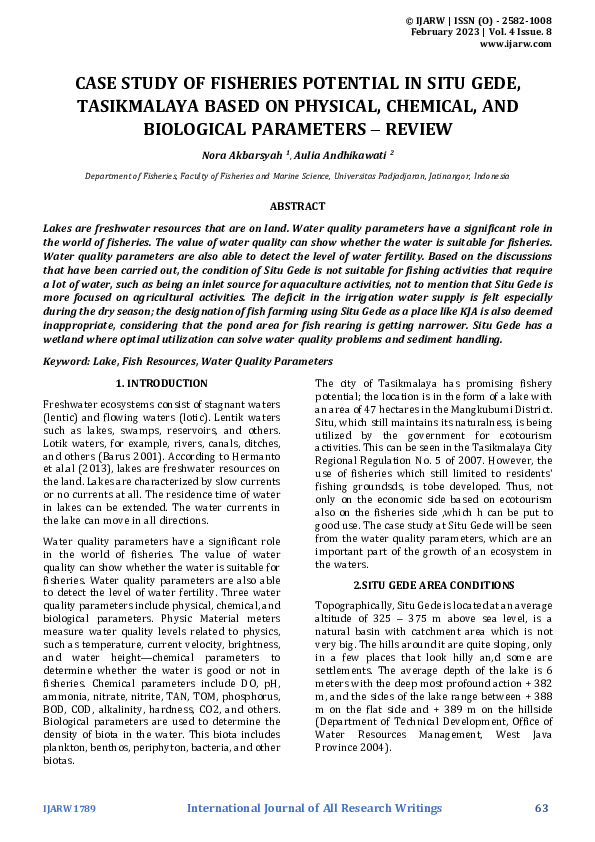 (PDF) CASE STUDY OF FISHERIES POTENTIAL IN SITU GEDE, TASIKMALAYA BASED ...