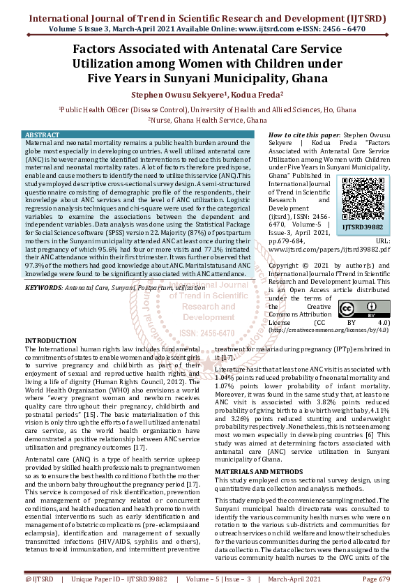 (PDF) Factors associated with antenatal care service utilization among ...