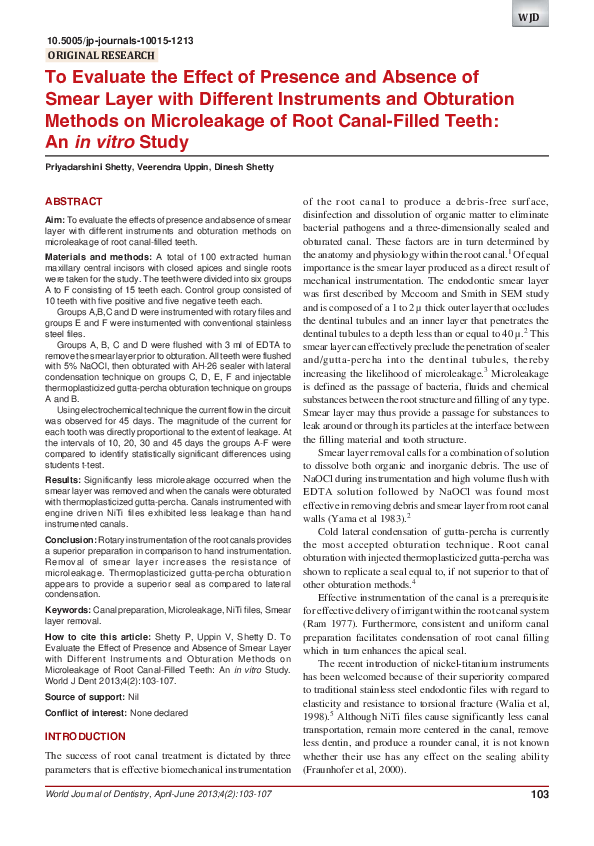 (PDF) To Evaluate the Effect of Presence and Absence of Smear Layer ...