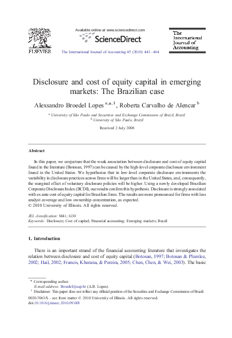 (PDF) Disclosure and cost of equity capital in emerging markets: The ...