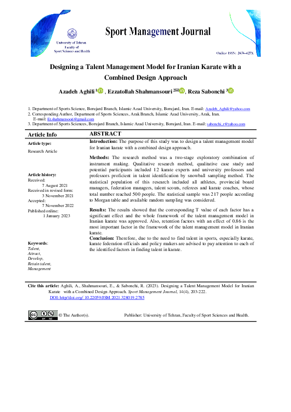 (PDF) Designing a Talent Management Model for Iranian Karate with a