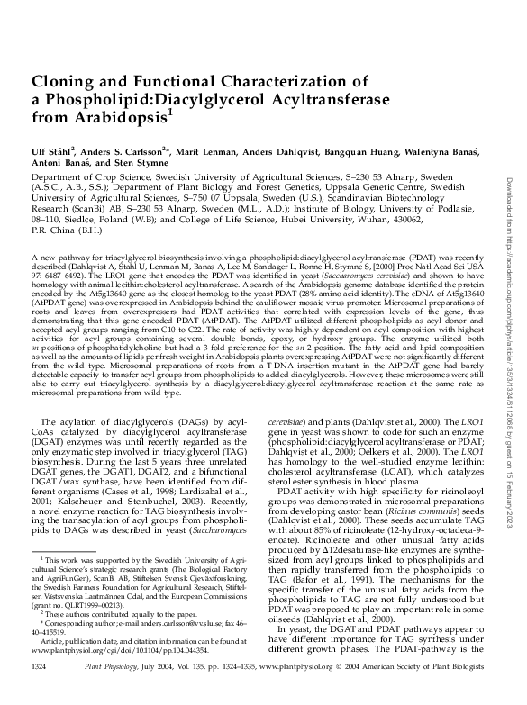 (PDF) Cloning and Functional Characterization of a Phospholipid ...