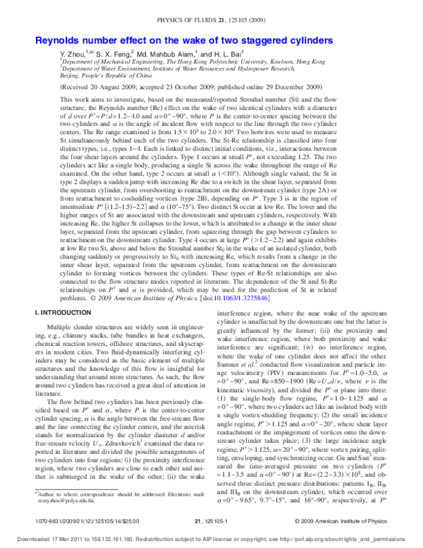 (PDF) Reynolds number effect on the wake of two staggered cylinders