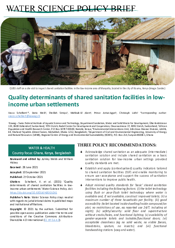 (PDF) Quality determinants of shared sanitation facilities in low ...