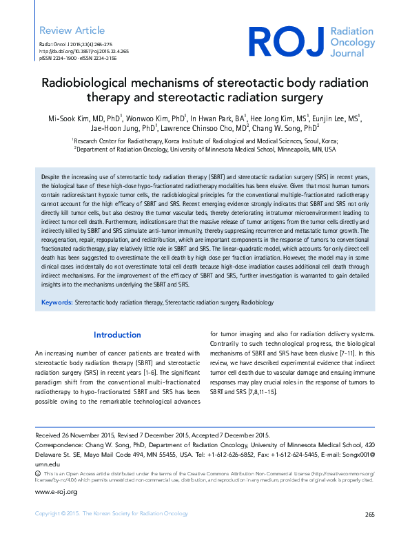 (PDF) Radiobiological mechanisms of stereotactic body radiation therapy ...
