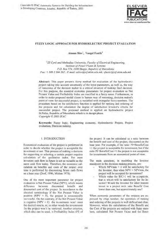 (PDF) Fuzzy logic approach for hydroelectric project evaluation