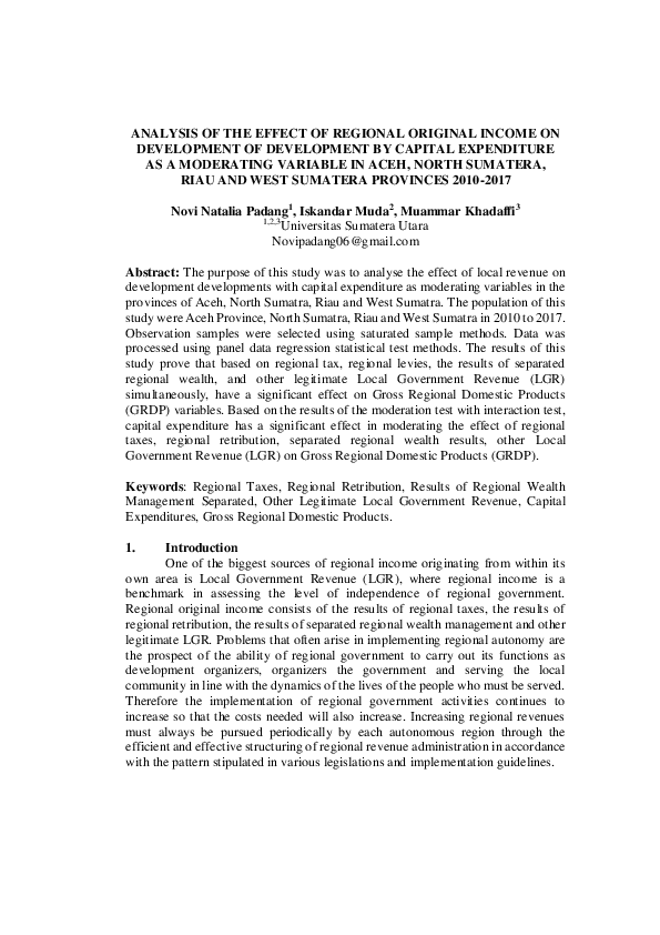 (PDF) Analysis of the Effect of Regional Original Income on Development ...