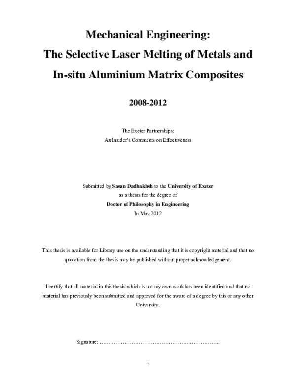 (PDF) Mechanical engineering : the selective laser melting of metals ...
