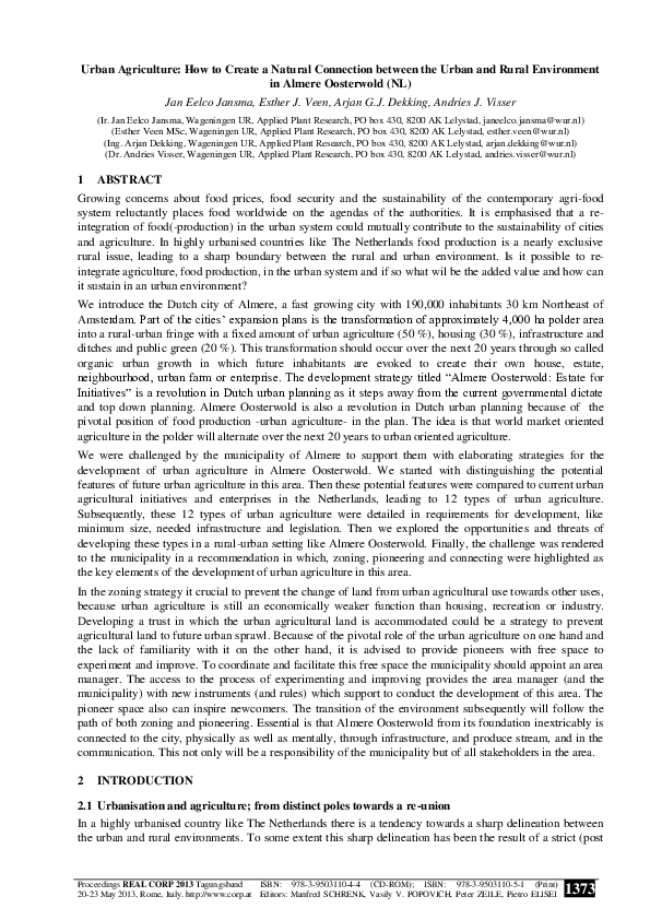 (PDF) Urban Agriculture: How to Create a Natural Connection between the ...