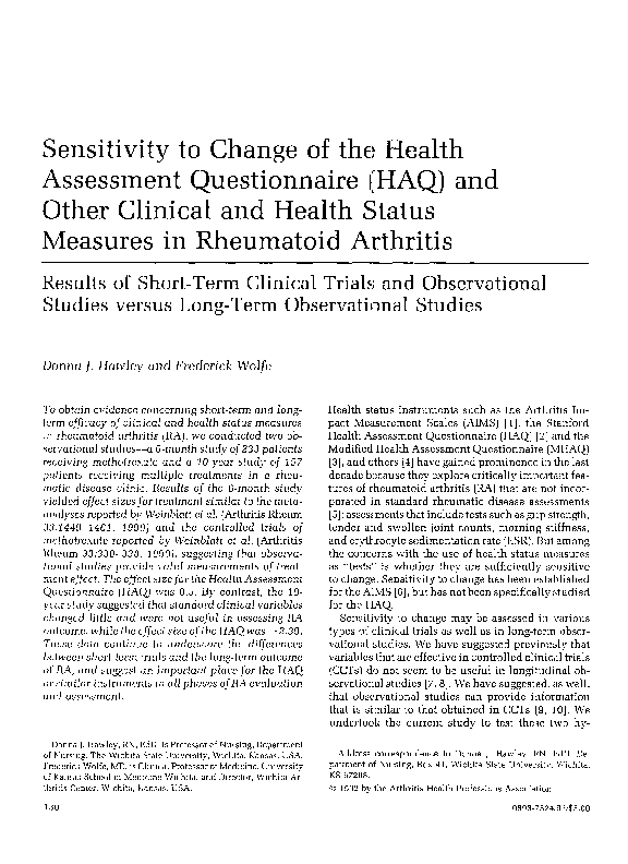 (PDF) Sensitivity to change of the Health Assessment Questionnaire (HAQ ...