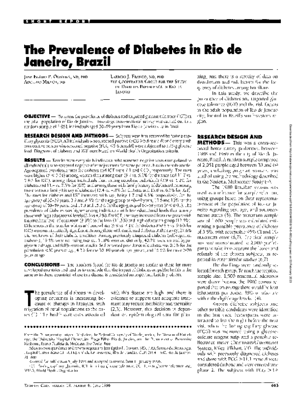 (PDF) The Prevalence of Diabetes in Rio de Janeiro, Brazil