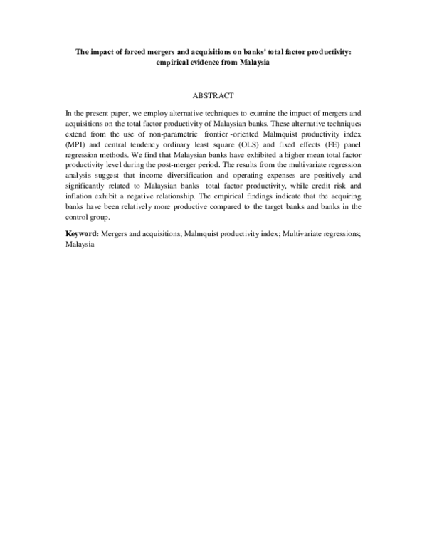 (PDF) The impact of forced mergers and acquisitions on banks’ total ...