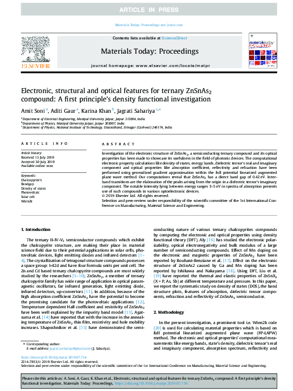 (PDF) Electronic, structural and optical features for ternary ZnSnAs2 ...
