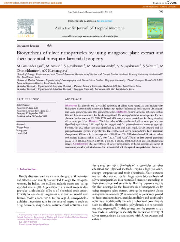 (PDF) Biosynthesis of silver nanoparticles by using mangrove plant ...