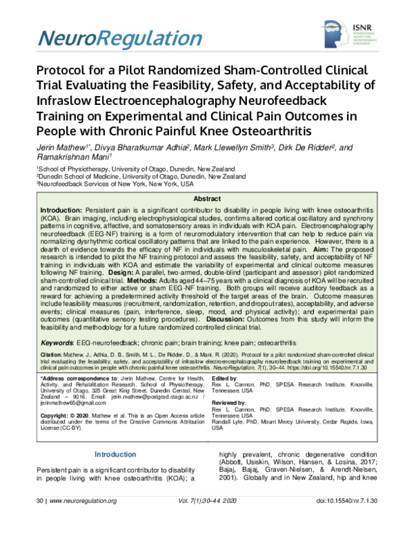 (PDF) Protocol for a Pilot Randomized Sham-Controlled Clinical Trial ...