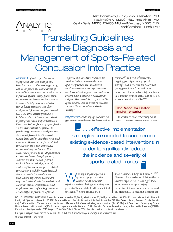 (PDF) Translating Guidelines for the Diagnosis and Management of Sports ...