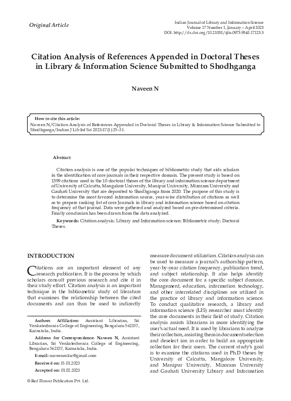 (PDF) Citation Analysis of References Appended in Doctoral Theses in ...