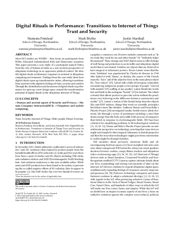 (PDF) Digital Rituals in Performance: Transitions to Internet of Things ...