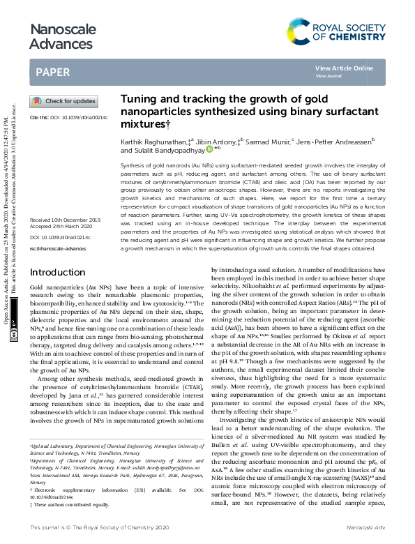 (PDF) Tuning and tracking the growth of gold nanoparticles synthesized ...