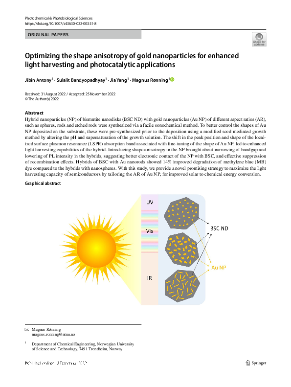 (PDF) Optimizing the shape anisotropy of gold nanoparticles for ...