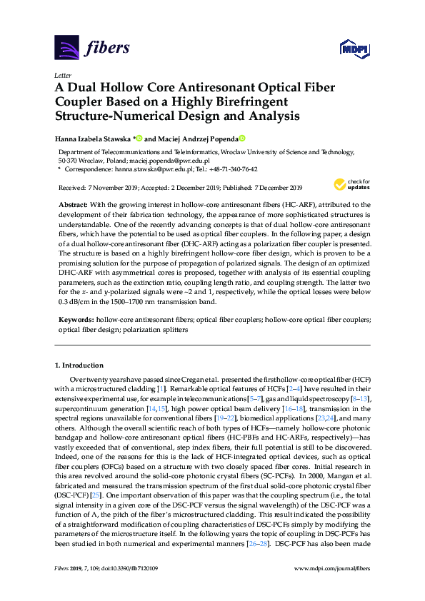 (PDF) A Dual Hollow Core Antiresonant Optical Fiber Coupler Based on a ...