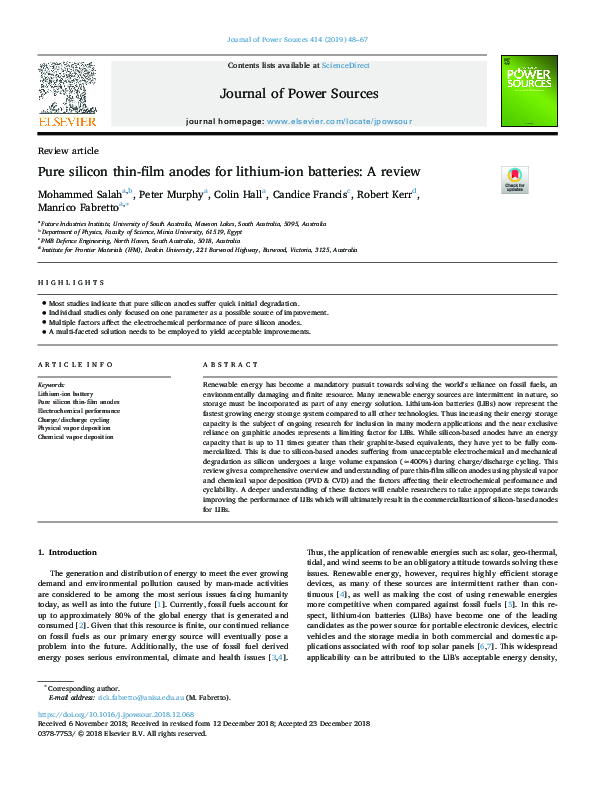 (PDF) Pure silicon thin-film anodes for lithium-ion batteries: A review ...