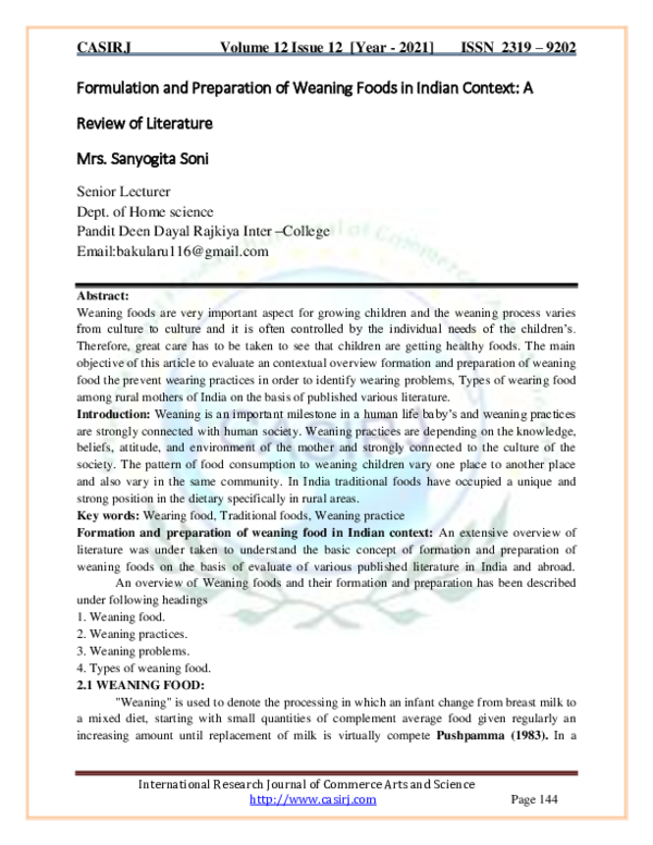 (PDF) Formulation and Preparation of Weaning Foods in Indian Context: A ...