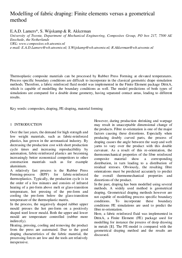 (PDF) Modelling of fabric draping: Finite elements versus a geometrical ...