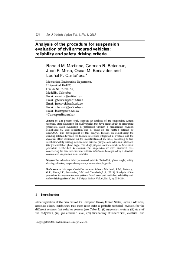 (PDF) Analysis of the procedure for suspension evaluation of civil