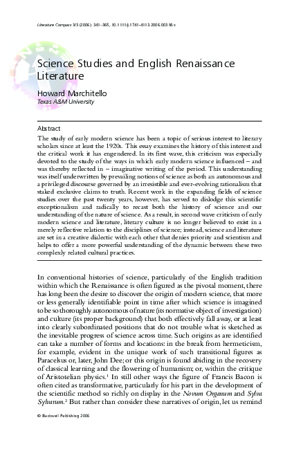 (PDF) Science Studies and English Renaissance Literature