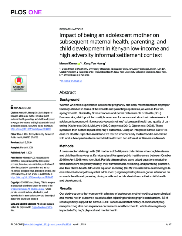 (PDF) Impact of being an adolescent mother on subsequent maternal ...