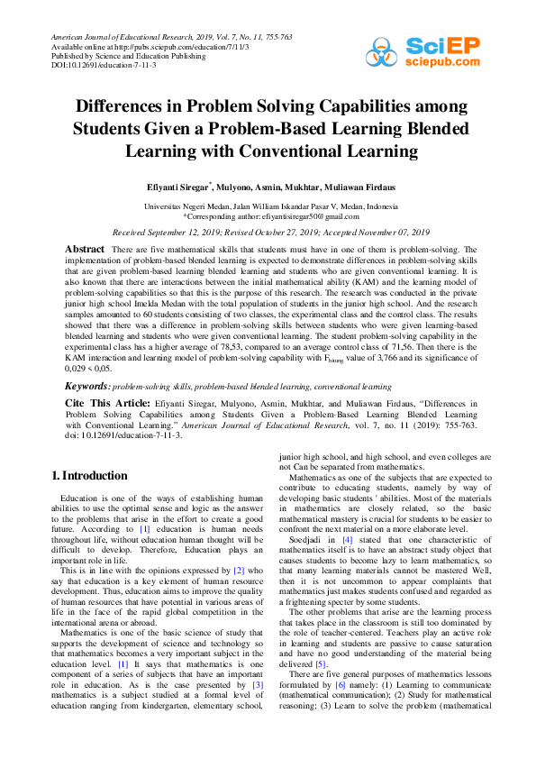 (PDF) Differences in Problem Solving Capabilities among Students Given ...
