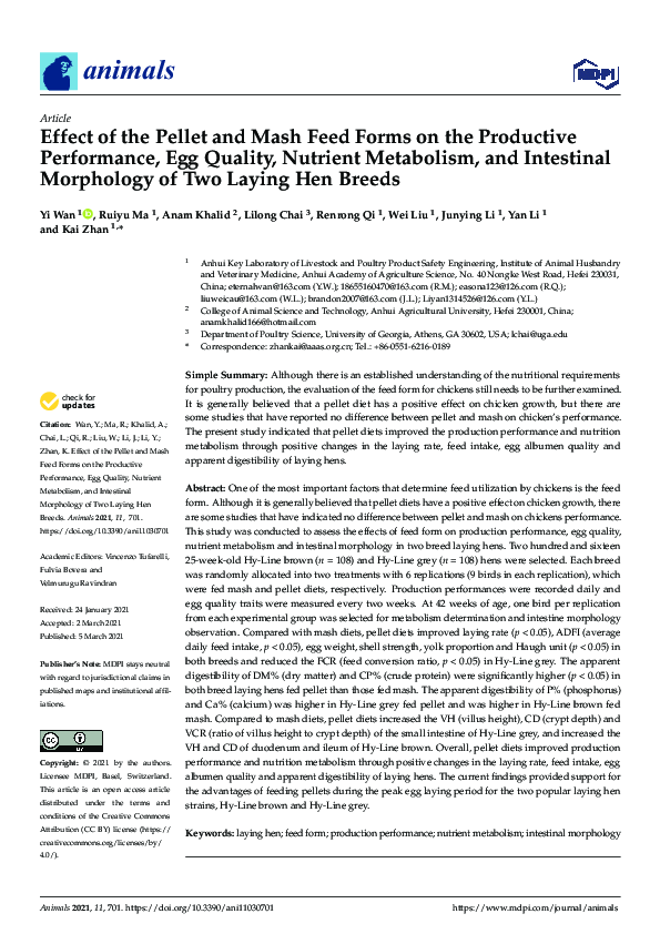 (PDF) Effect of the Pellet and Mash Feed Forms on the Productive ...