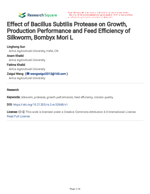 (PDF) Effect of Bacillus Subtilis Protease on Growth, Production ...