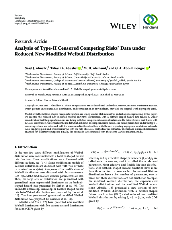 (PDF) Analysis of Type-II Censored Competing Risks’ Data under Reduced ...
