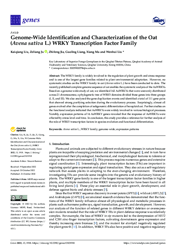 (PDF) Genome-Wide Identification and Characterization of the Oat (Avena ...