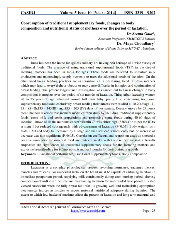 (PDF) Consumption of traditional supplementary foods, changes in body