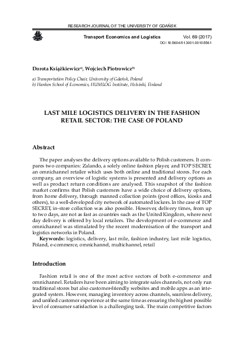 (PDF) Last Mile Logistics Delivery in the Fashion Retail Sector: The ...